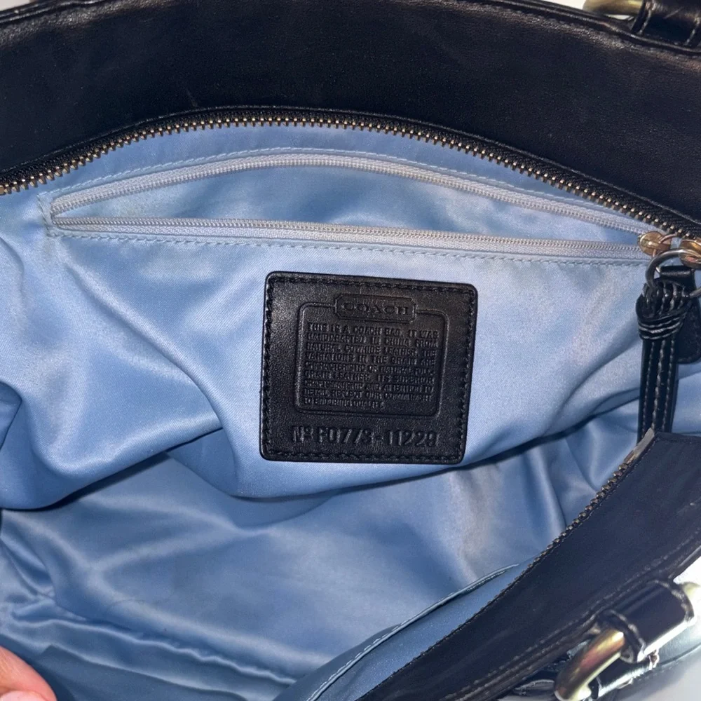 Coach Black Leather Tote with Gold Accents